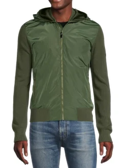 ZEGNA Coats & Jackets|Hooded Twofer Jacket Olive
