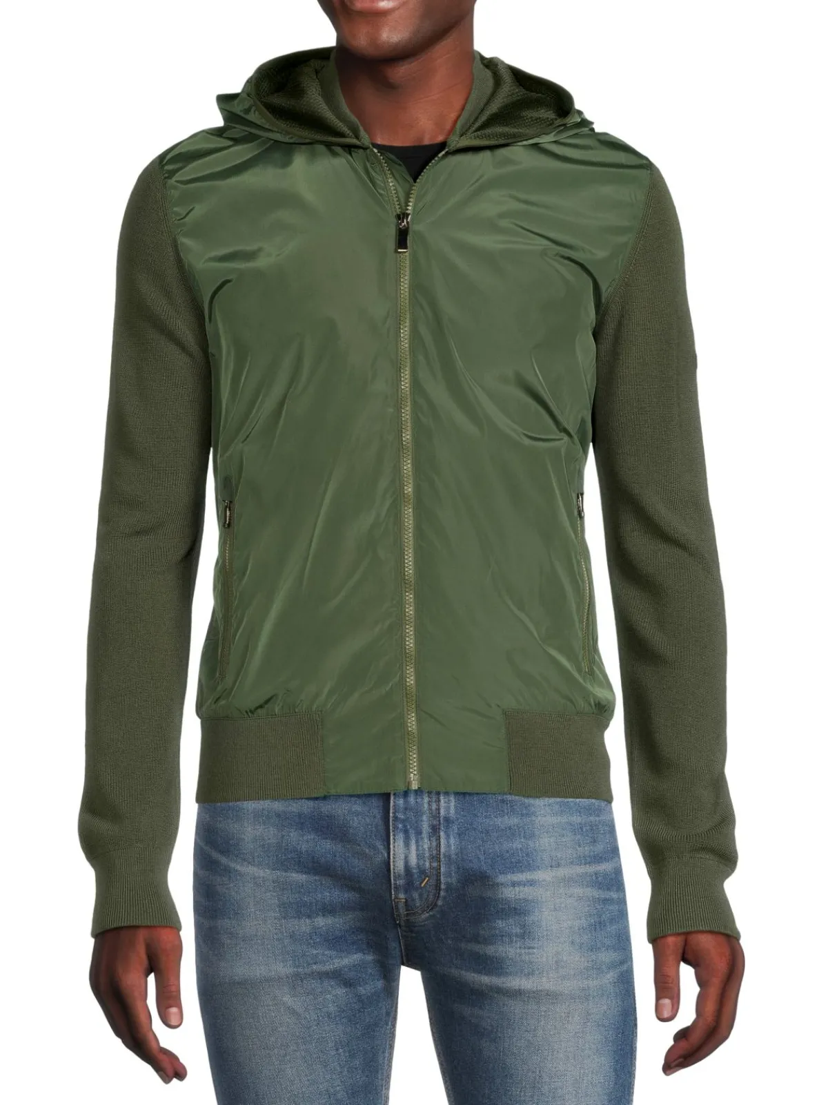ZEGNA Coats & Jackets|Hooded Twofer Jacket Olive