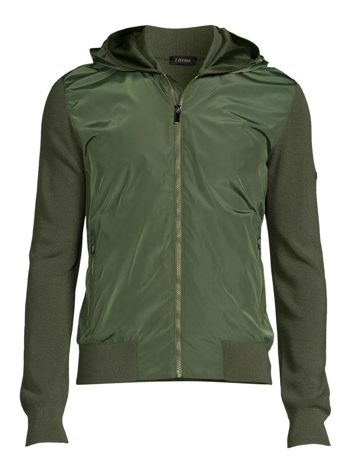 ZEGNA Coats & Jackets|Hooded Twofer Jacket Olive