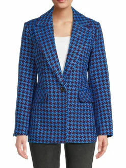 Women Avec Les Filles Houndstooth Single Breasted Blazer