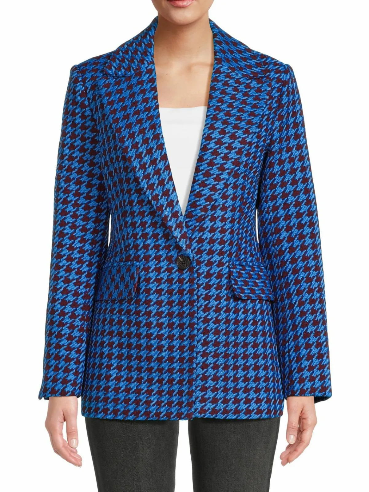 Women Avec Les Filles Houndstooth Single Breasted Blazer