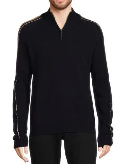 Reiss Sweaters|Hyde Side Stripe Wool Zip Up Sweater Navy
