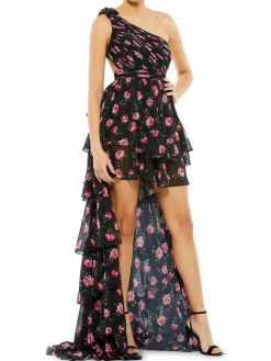 Women Mac Duggal Ieena One Shoulder Floral High Low Gown