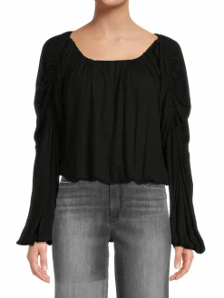 Women Free People In A Dream Ruched Linen Blend Top