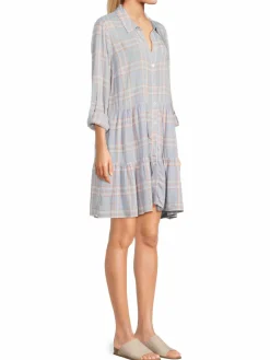 Women Veronica Beard Jemila Plaid Linen Blend Shirtdress