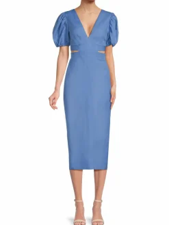 Women Reiss Jennah Back Bow Linen Blend Midi Sheath Dress
