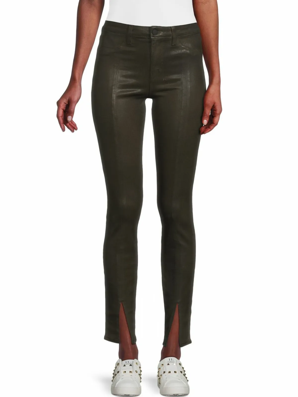 Women L'AGENCE Jyothi Mid Rise Coated Skinny Split Ankle Jeans