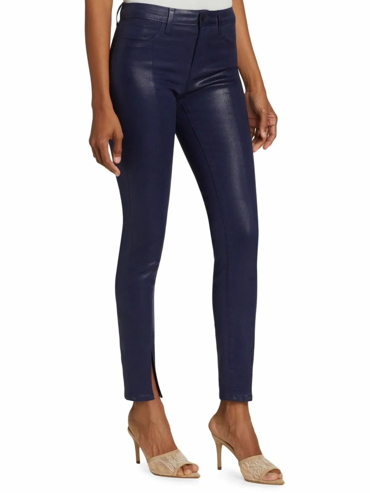 Women L'AGENCE Jyothi Mid Rise Coated Skinny Split Ankle Jeans