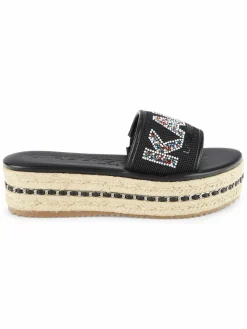 Karl Lagerfeld Paris Kamara Embellished Logo Espadrille Platform Sandals