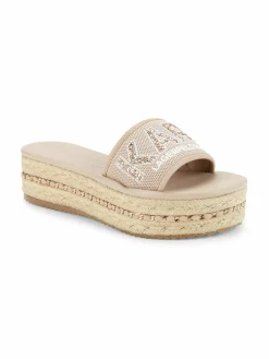Karl Lagerfeld Paris Kamara Embellished Logo Espadrille Platform Sandals