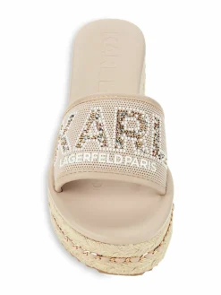 Karl Lagerfeld Paris Kamara Embellished Logo Espadrille Platform Sandals