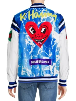 Members Only Coats & Jackets|Keith Haring Graphic Bomber Jacket Blue