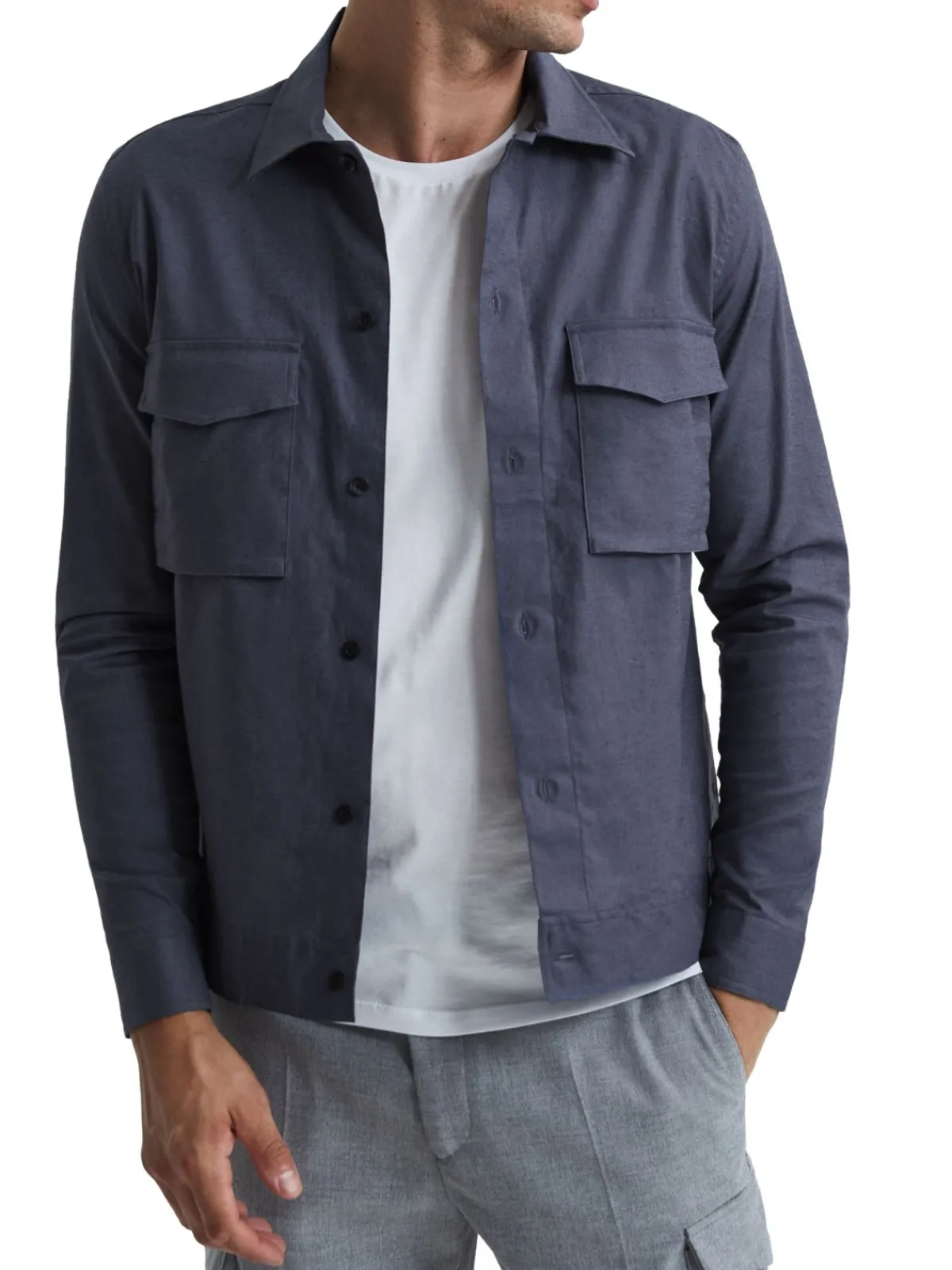 Reiss Linen|Kimchi Linen Blend Button Down Shirt Blue