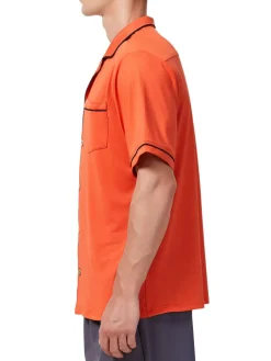 Hyden Yoo Casual Button-Down Shirts|Knit Camp Shirt Dark Coral