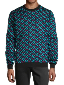 Versace Sweaters|La Greca Monogram Knit Sweater