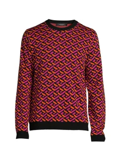 Versace Sweaters|La Greca Monogram Knit Sweater