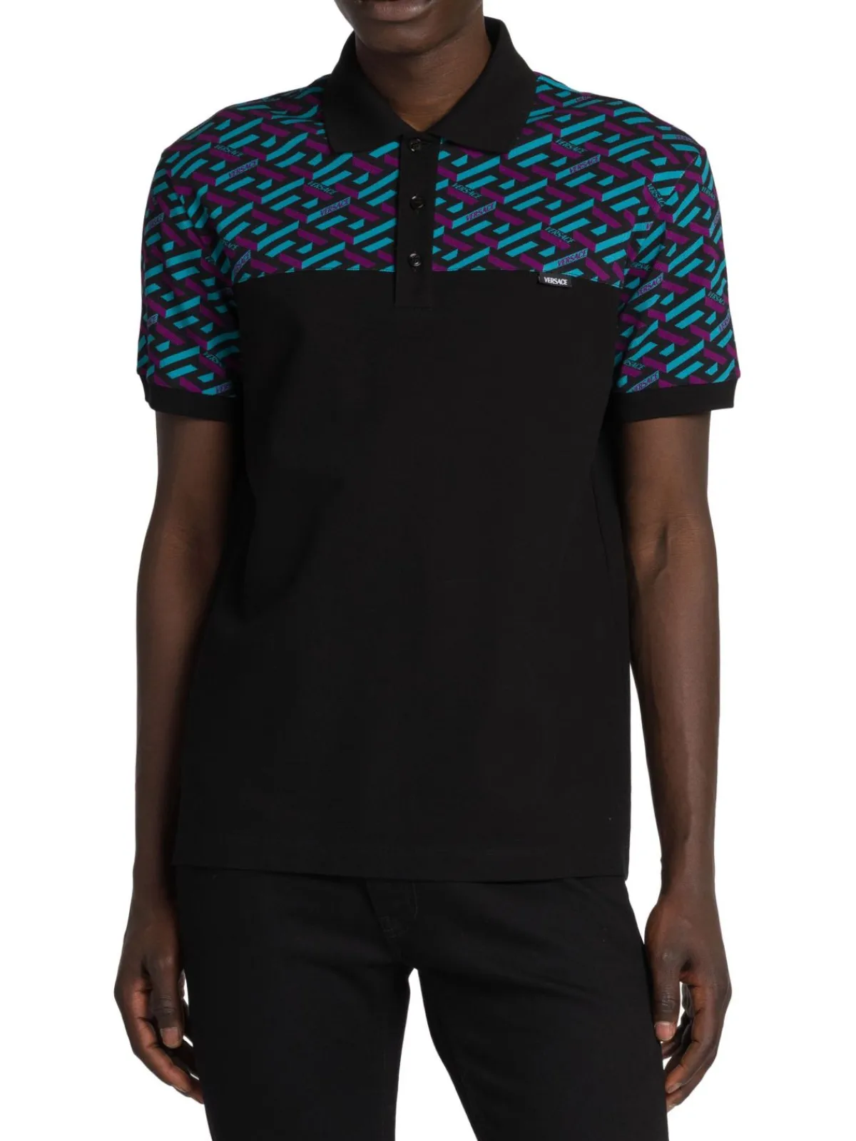 Versace Polos|La Greca Pique Polo Teal Multi