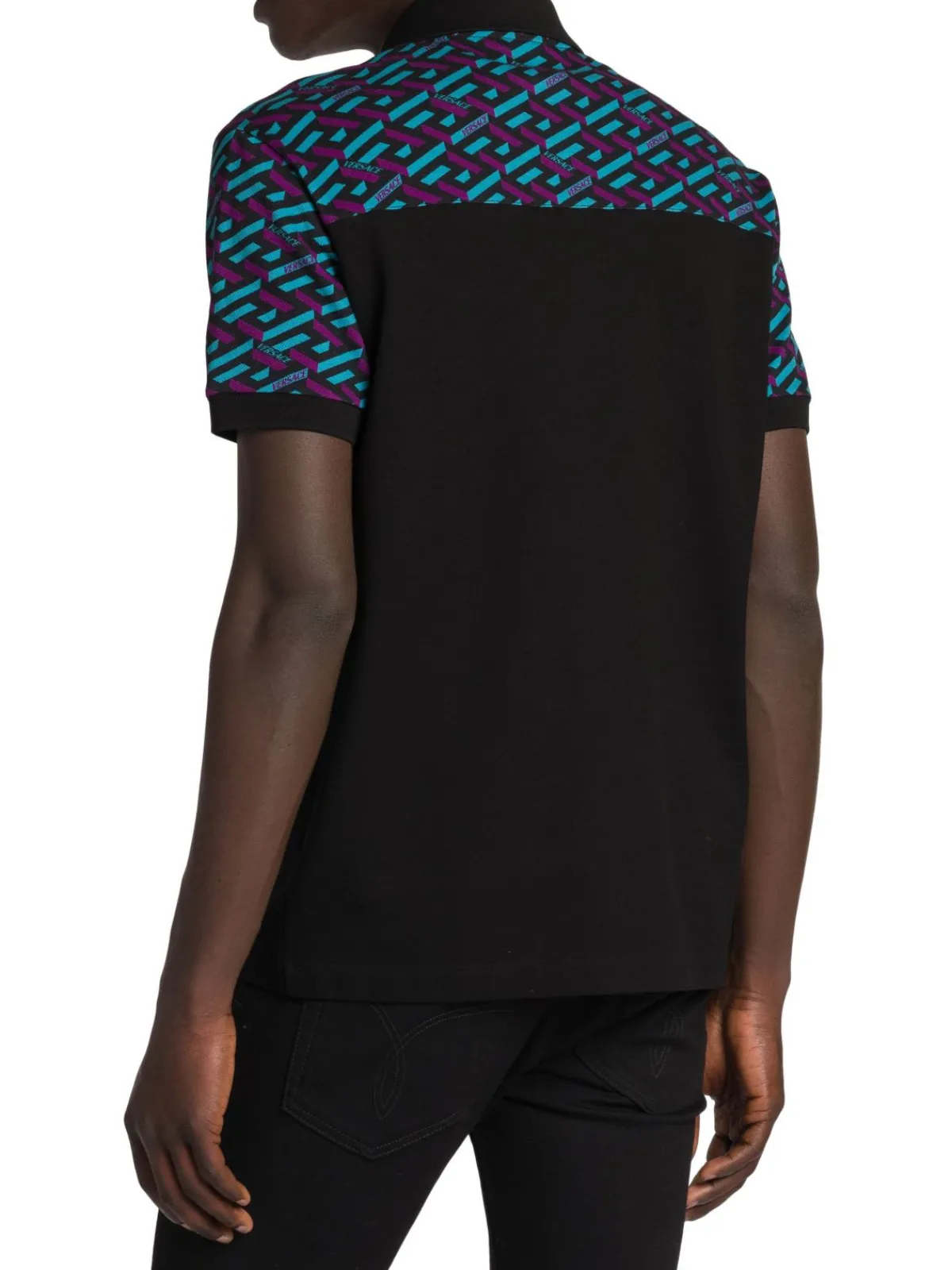 Versace Polos|La Greca Pique Polo Teal Multi