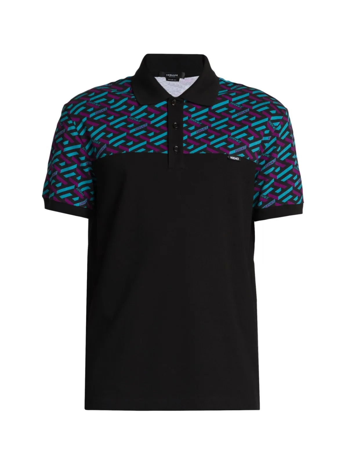 Versace Polos|La Greca Pique Polo Teal Multi