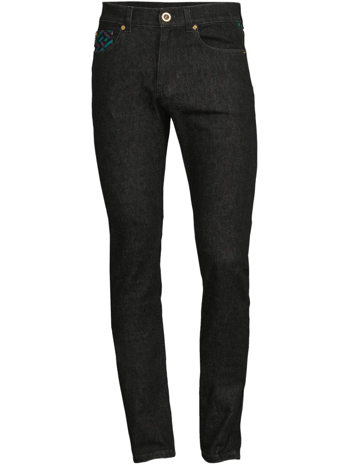 Versace Jeans|La Greca Trim High Rise Taylor Fit Jeans Teal Plum