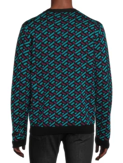 Versace Sweaters|La Greca Wool Blend Cardigan Teal Plum
