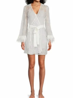 Women Rya Collection Lace Feather Trim Robe