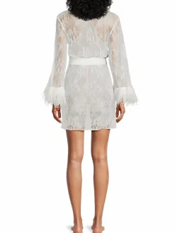 Women Rya Collection Lace Feather Trim Robe