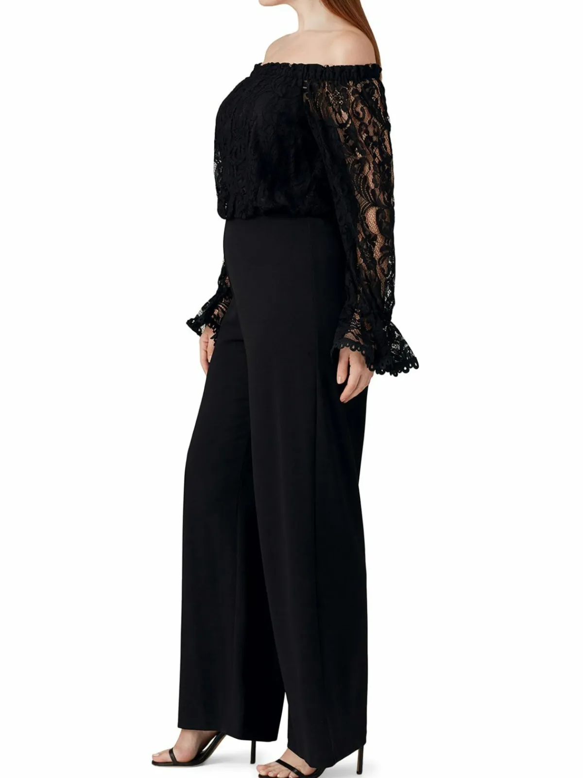 Women Adrianna Papell Lace Off Shoulder Wide Leg Jumpsuit