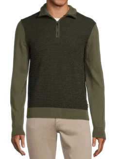 BOSS Sweaters|Ladamo Virgin Wool Blend Mockneck Quarter Zip Sweater Green
