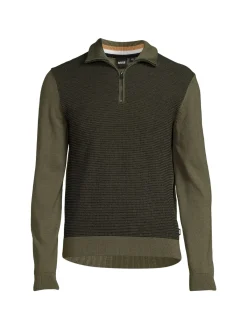 BOSS Sweaters|Ladamo Virgin Wool Blend Mockneck Quarter Zip Sweater Green