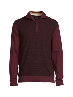 BOSS Sweaters|Ladamo Virgin Wool Blend Mockneck Quarter Zip Sweater Dark Red