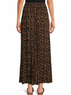 Women Bobeau Leaf Print Godet Maxi Skirt