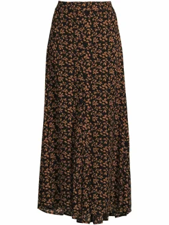 Women Bobeau Leaf Print Godet Maxi Skirt
