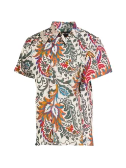 Reason Casual Button-Down Shirts|Leaf Print Shirt Cream Multi