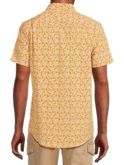 Heritage Report Collection Casual Button-Down Shirts|Leaf Print Sport Shirt Orange