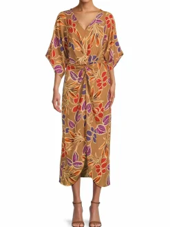 Women Renee C. Leaf Print Twisted Midi Kimono Dress