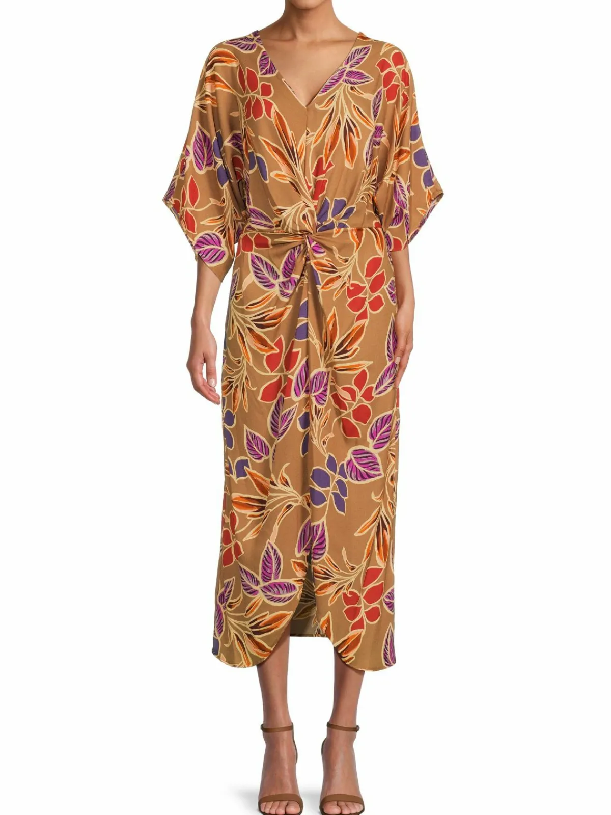 Women Renee C. Leaf Print Twisted Midi Kimono Dress