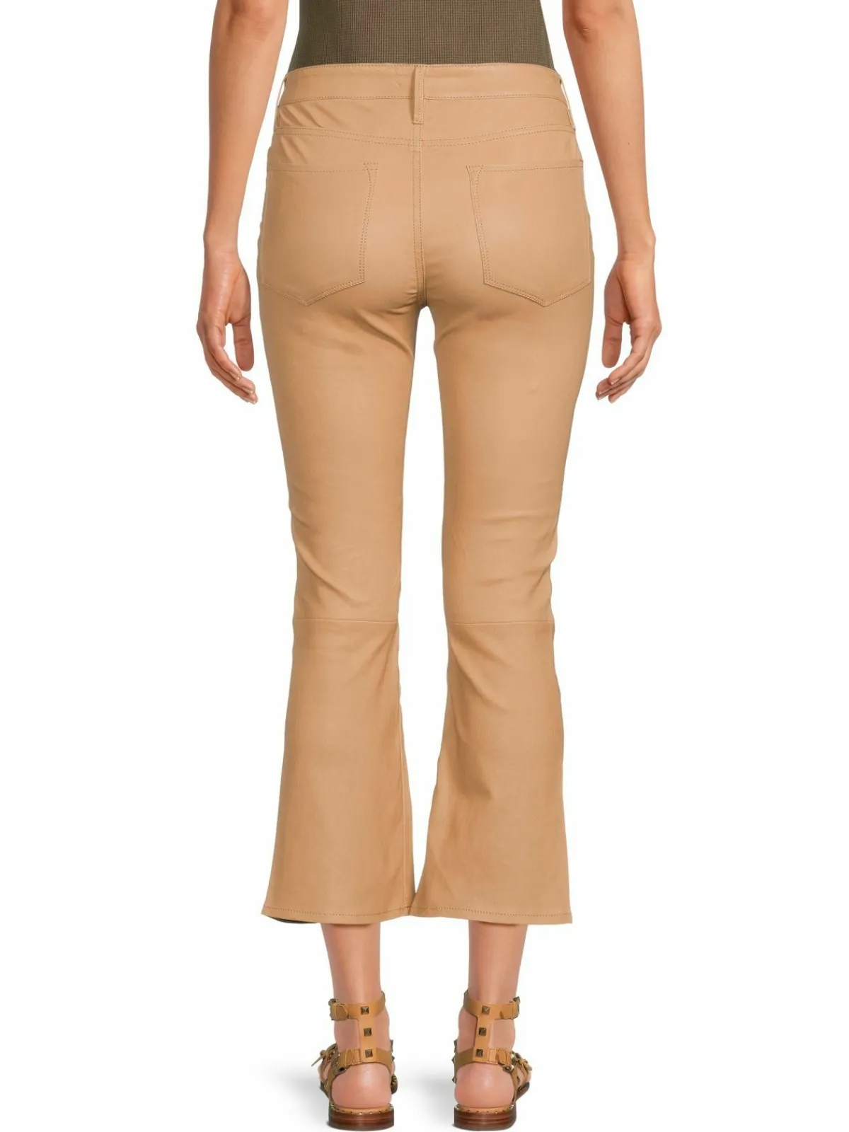 Women Frame Leather Cropped Bootcut Pants