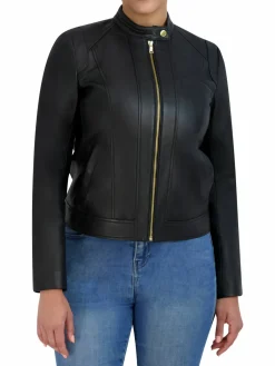 Women Cole Haan Leather Moto Jacket