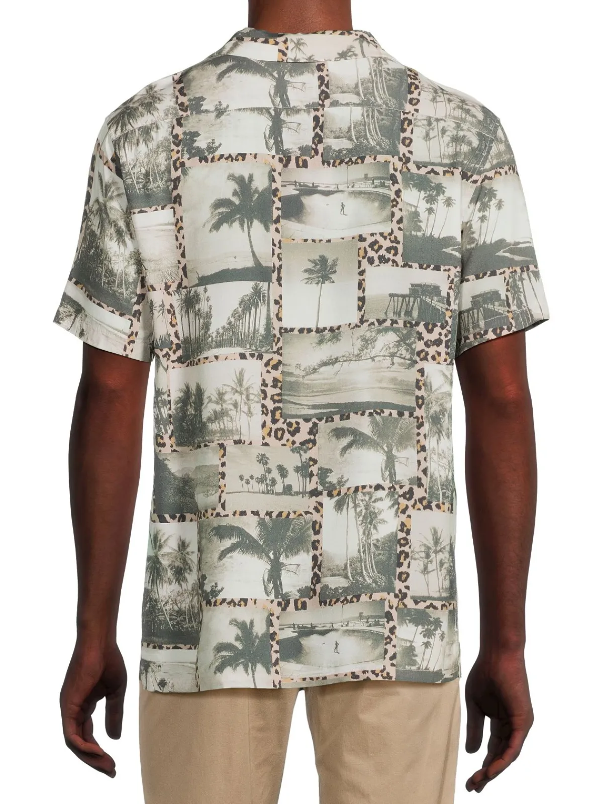Industry Casual Button-Down Shirts|Leopard Print Palm Tree Camp Shirt Grey Multicolor