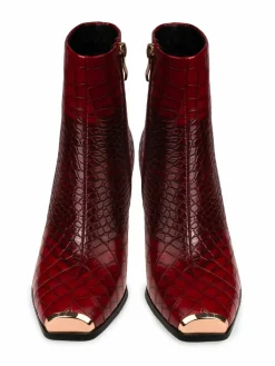 Ninety Union Lima Flare Heel Croc-Embossed Ankle Boots