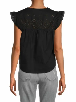 Women Saks Fifth Avenue Linen & Cotton Embroidered Flutter Top