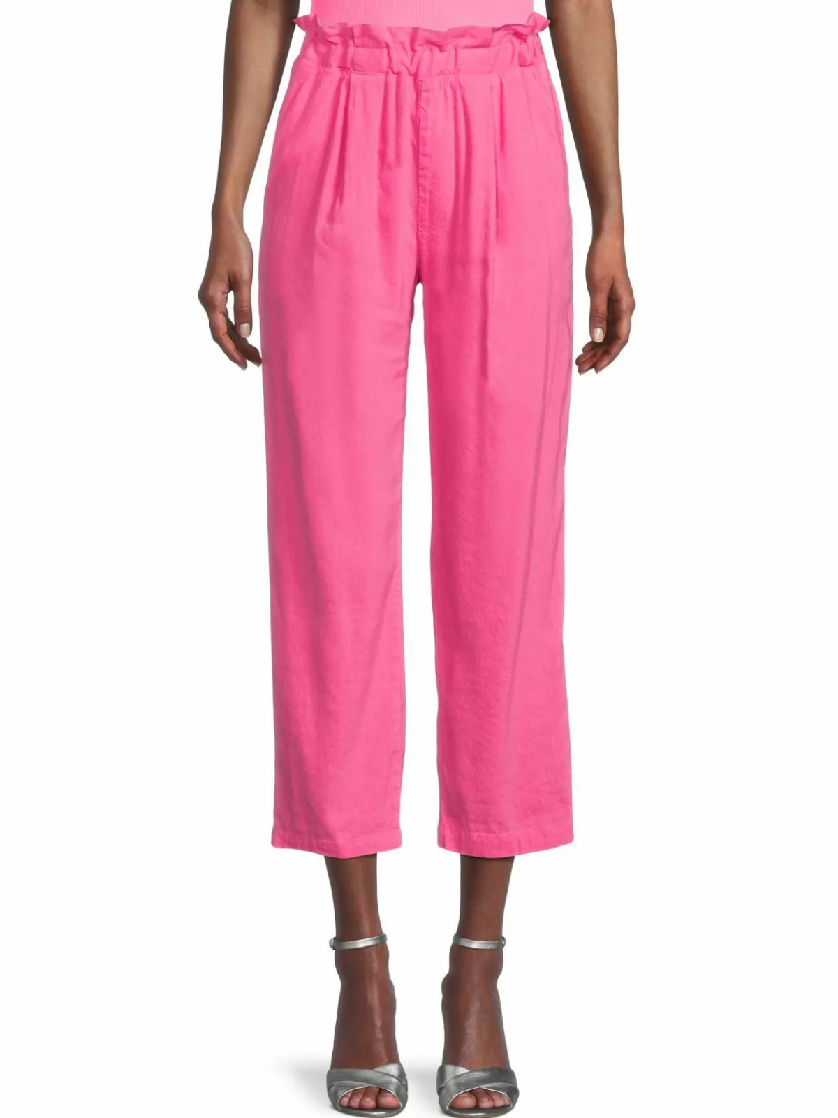 Women Monrow Linen Blend Cropped Paperbag Pants