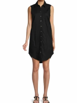 Women Saks Fifth Avenue Linen Blend High Low Shirtdress