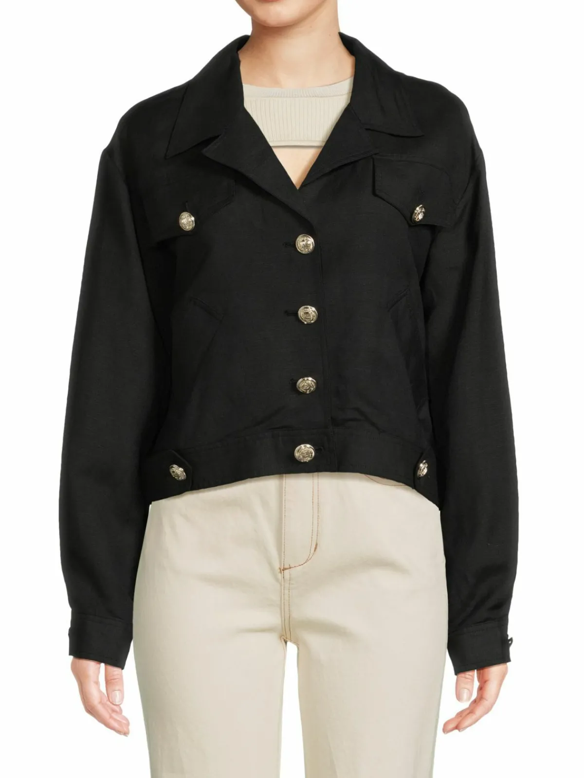 Women Karl Lagerfeld Paris Linen Blend Militant Jacket