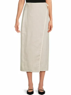 Women Matthew Bruch Linen Wrap Midi Skirt