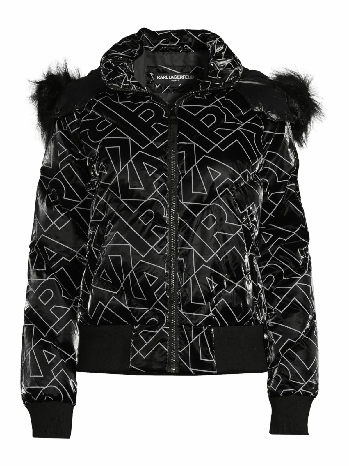 Women Karl Lagerfeld Paris Logo Faux Fur Trim Hooded Down Jacket