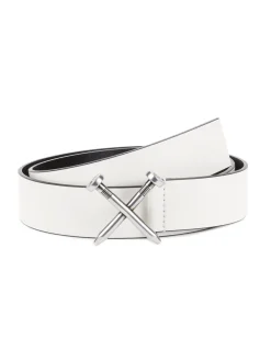 Off-White Belts|Logo Leather Belt White Black