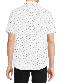 Karl Lagerfeld Paris Casual Button-Down Shirts|Logo Linen Blend Shirt White Black