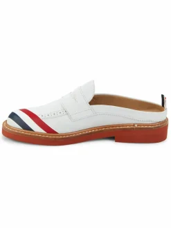 Thom Browne Logo Suede Open Back Penny Loafers